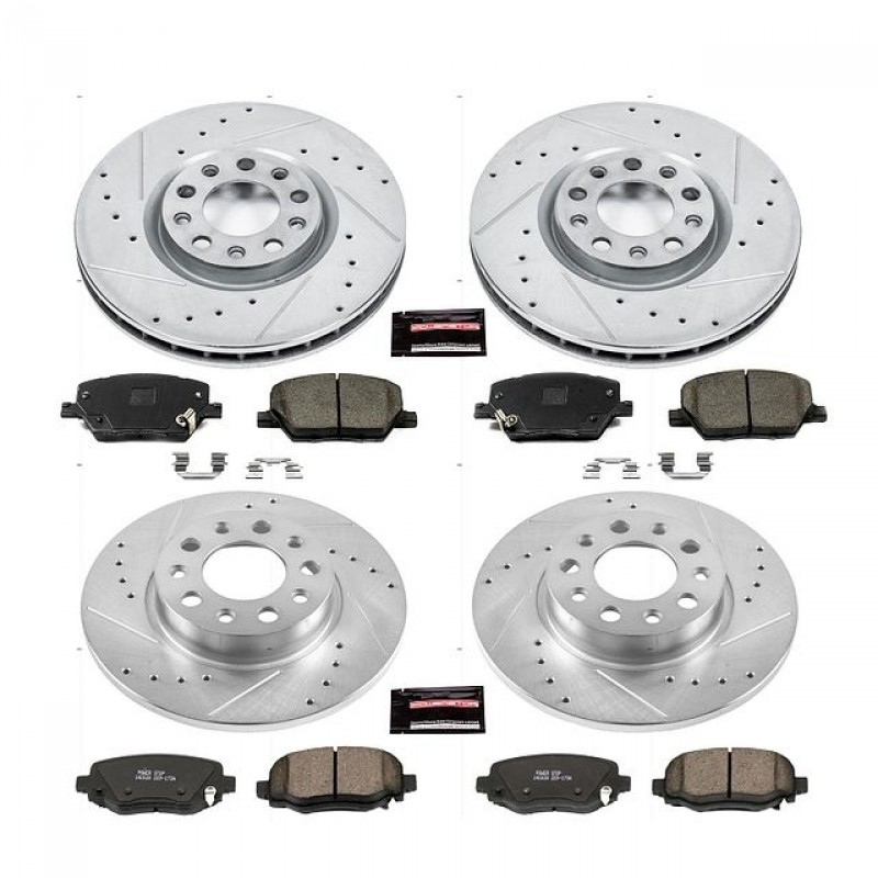 Power Stop Front and Rear Ceramic Brake Pad and Drilled & Slotted Rotor Kit for 15-19 Jeep Renegade BU