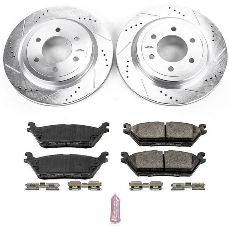 Power Stop Rear Ceramic Brake Pad and Drilled & Slotted Rotor Kit for 18-19 Ford F150