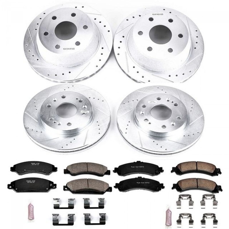 Power Stop Front and Rear Ceramic Brake Pad and Drilled & Slotted Rotor Kit for 05-06 GMC Sierra 1500 and 2007 1500 Classic