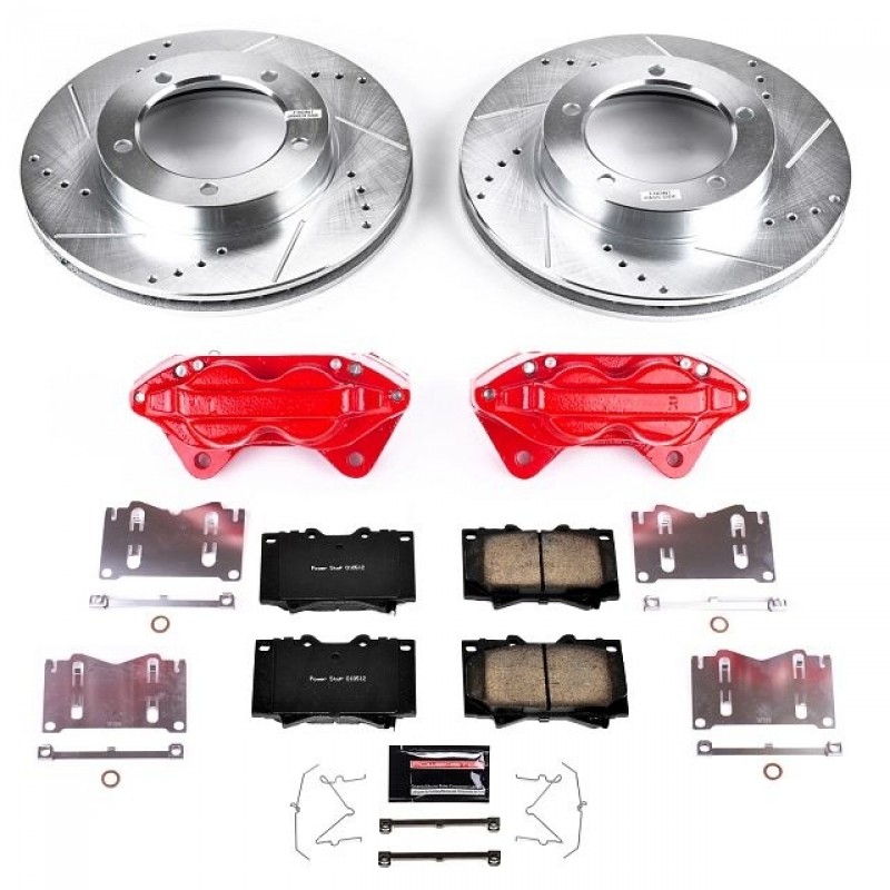 Power Stop Front Z23 Evolution Brake Pad and Rotor Kit with Red Powder Coated Calipers for 98-02 Toyota Land Cruiser