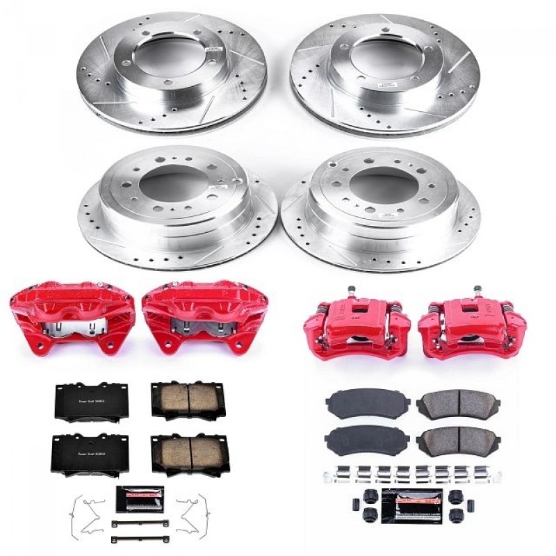 Power Stop Front and Rear Z23 Evolution Brake Pad and Rotor Kit with Red Powder Coated Calipers for 03-07 Toyota Land Cruiser