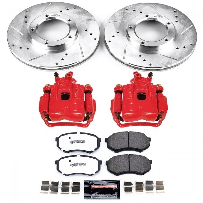 Power Stop Front Z36 Truck & Tow Brake Pad and Rotor Kit with Red Powder Coated Calipers for 95-04 Toyota Tacoma 2WD 5-Lug
