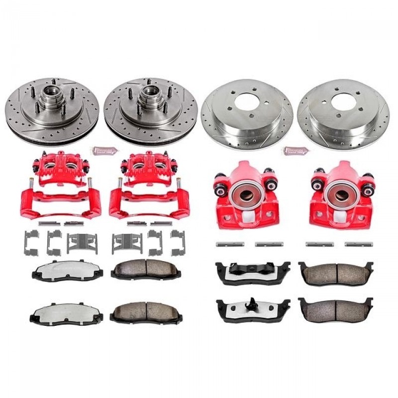 Power Stop Front and Rear Z36 Truck & Tow Brake Pad and Rotor Kit with Red Powder Coated Calipers for 99-00 Ford F150 2WD Lightning