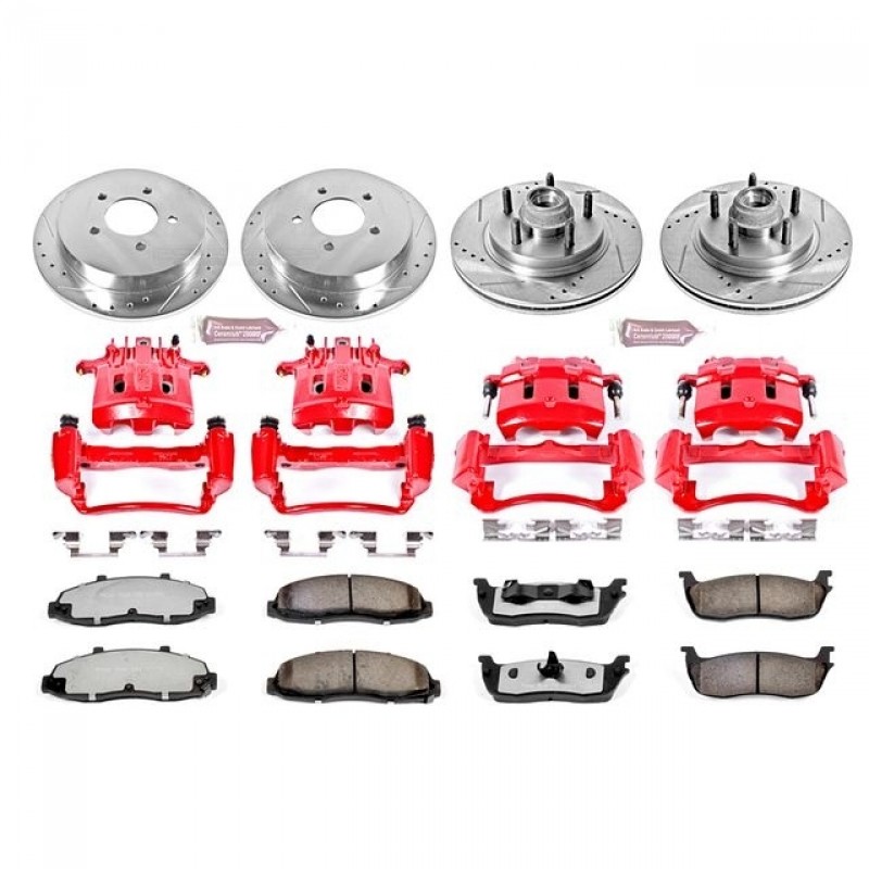 Power Stop Front and Rear Z36 Truck & Tow Brake Pad and Rotor Kit with Red Powder Coated Calipers for 00-03 Ford F150, 2004 F150 Heritage 2WD