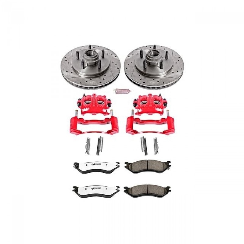 Power Stop Front Z36 Truck & Tow Brake Pad and Rotor Kit with Red Powder Coated Calipers for 00-03 Ford F150, 2004 F150 Heritage Models with Lightning Brake Package