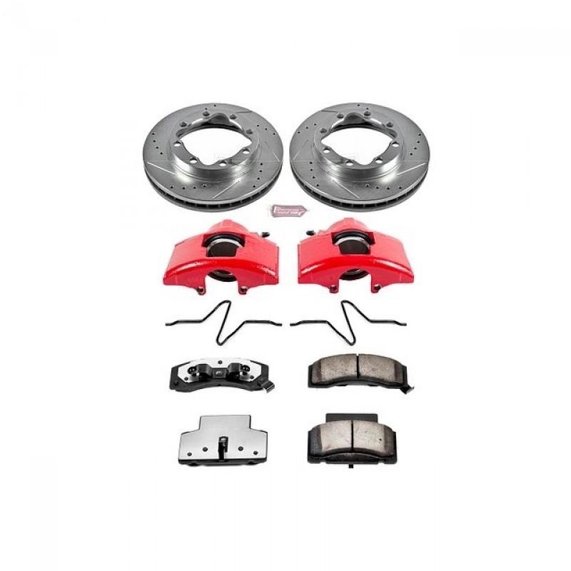Power Stop Front Z36 Truck & Tow Brake Pad and Rotor Kit with Red Powder Coated Calipers for 94-99 Dodge Ram 2500, 90-00 Chevrolet and GMC K3500