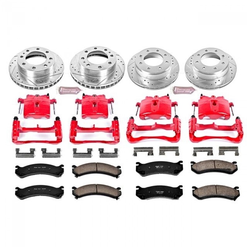 Power Stop Front and Rear Z23 Evolution Brake Pad and Rotor Kit with Red Powder Coated Calipers for 01-03 and 05-06 Chevrolet Silverado and GMC Sierra 1500 HD