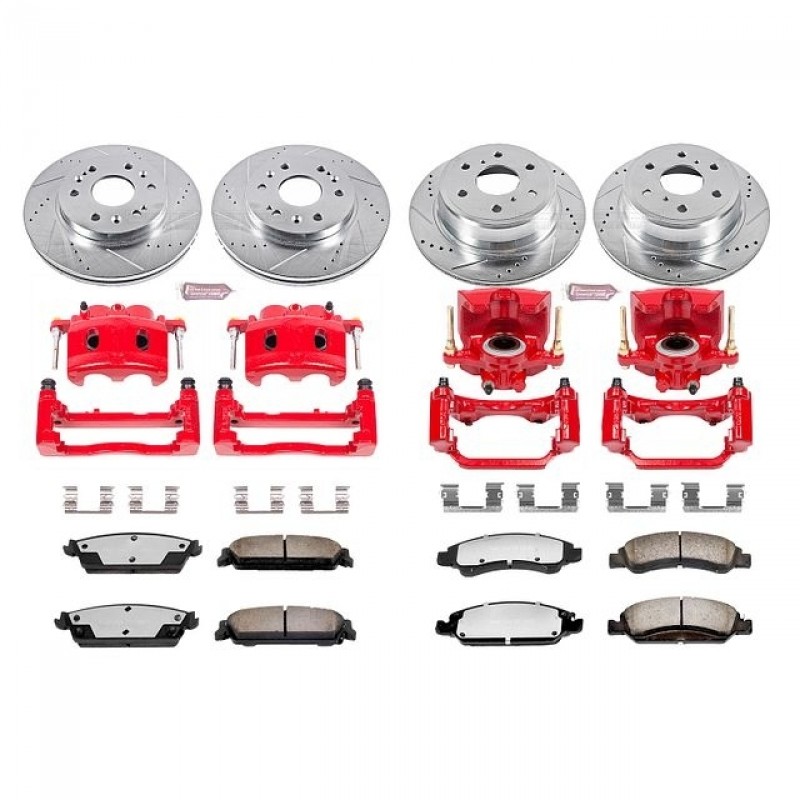 Power Stop Front and Rear Z36 Truck & Tow Brake Pad and Rotor Kit with Red Powder Coated Calipers for 07-13 Chevrolet Silverado and GMC Sierra 1500