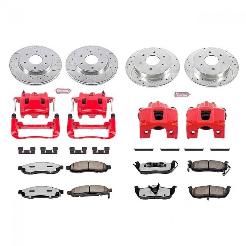 Power Stop Front and Rear Z36 Truck & Tow Brake Pad and Rotor Kit with Red Powder Coated Calipers for 05-07 Nissan Titan, 05-06 Armada
