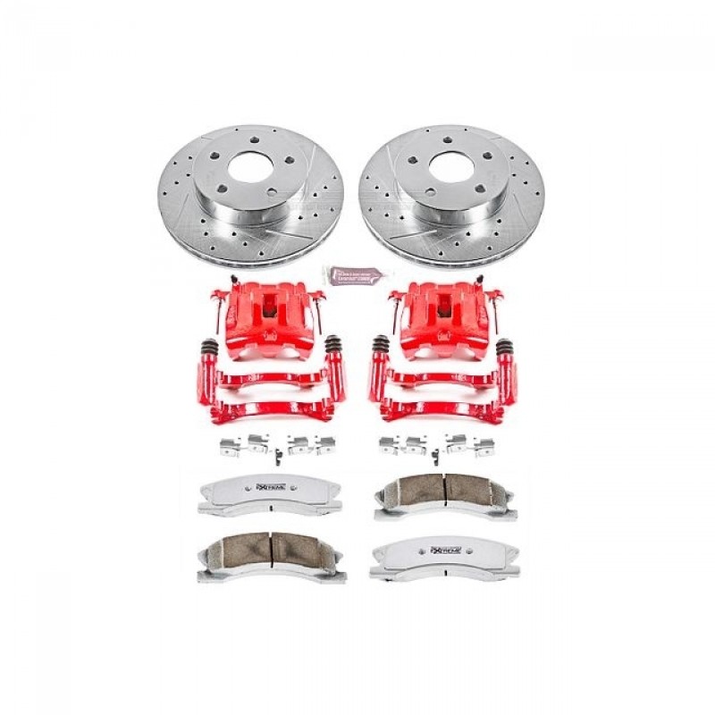 Power Stop Front Z26 Street Warrior Brake Pad and Rotor Kit with Red Powder Coated Calipers for 99-04 Jeep Grand Cherokee WJ