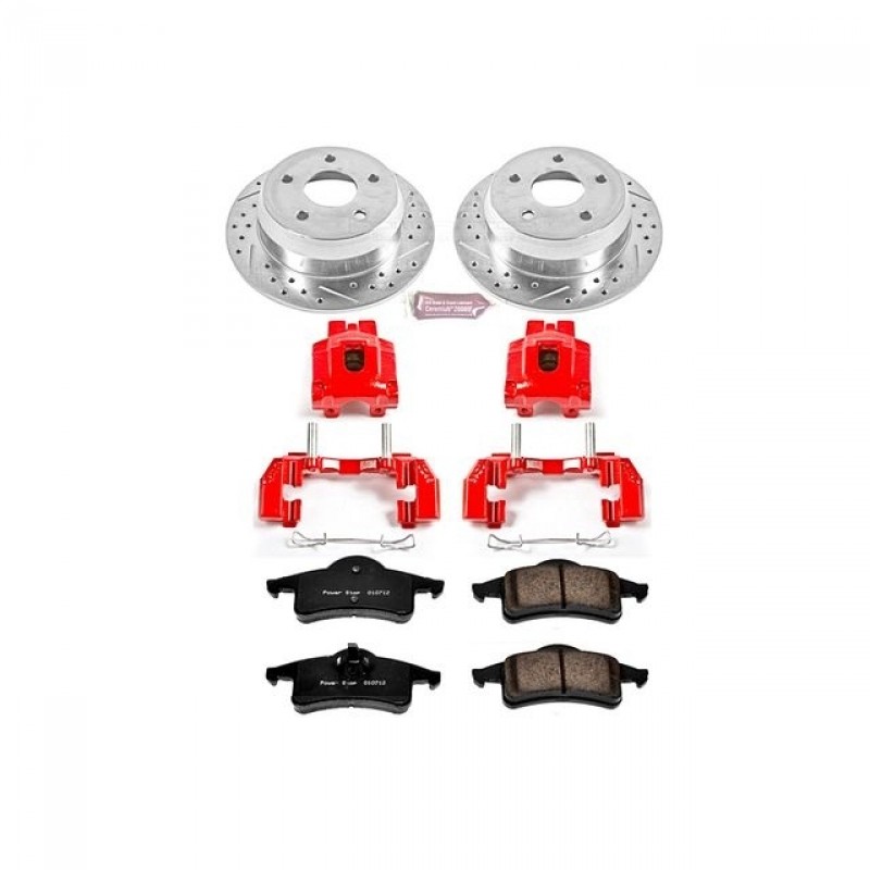 Power Stop Rear Z23 Evolution Brake Pad and Rotor Kit with Red Powder Coated Calipers for 99-04 Jeep Grand Cherokee WJ