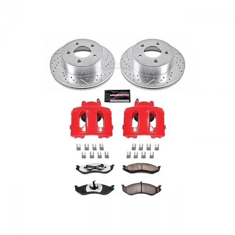 Power Stop Front Z36 Truck & Tow Brake Pad and Rotor Kit with Red Powder Coated Calipers for 99-06 Jeep Wrangler TJ, 99-01 Cherokee XJ