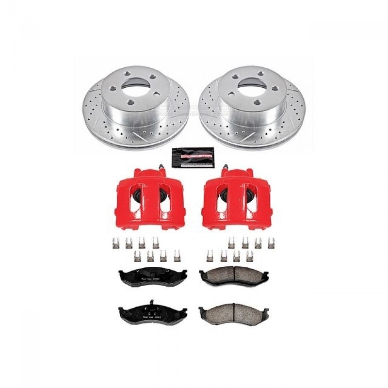 Power Stop Front Z23 Evolution Brake Pad and Rotor Kit with Red Powder Coated Calipers for 99-06 Jeep Wrangler TJ, 99-01 Cherokee XJ