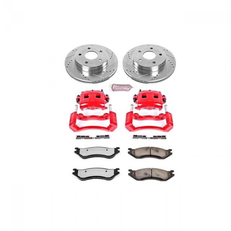 Power Stop Front Z36 Truck & Tow Brake Pad and Rotor Kit with Red Powder Coated Calipers for 03-05 Dodge Ram 1500