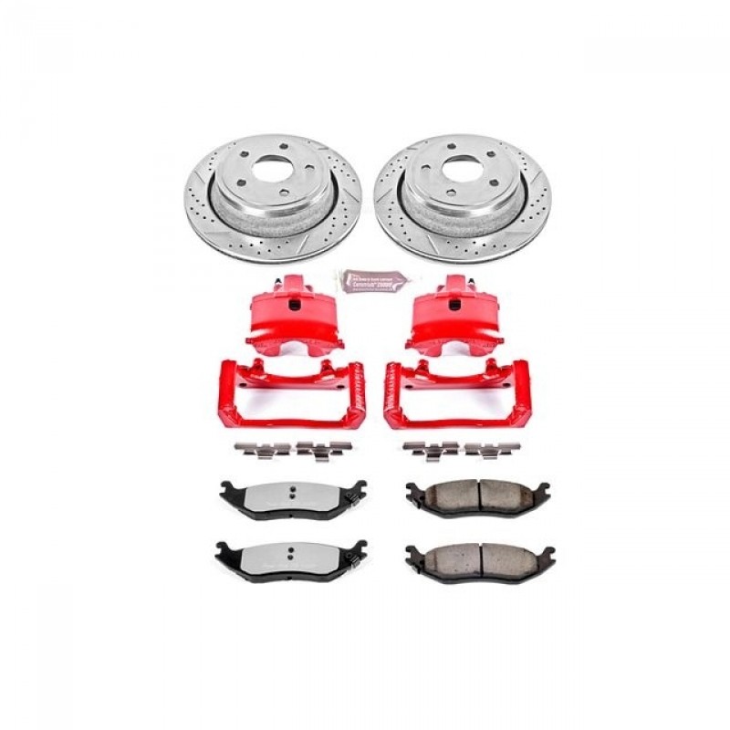 Power Stop Rear Z36 Truck & Tow Brake Pad and Rotor Kit with Red Powder Coated Calipers for 02+ Dodge Ram 1500