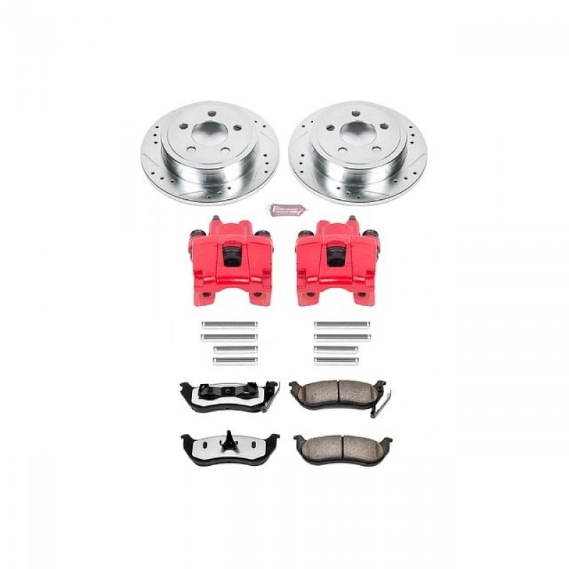 Power Stop Rear Z36 Truck & Tow Brake Pad and Rotor Kit with Red Powder Coated Calipers for 03-06 Jeep Wrangler TJ, 03-07 Liberty