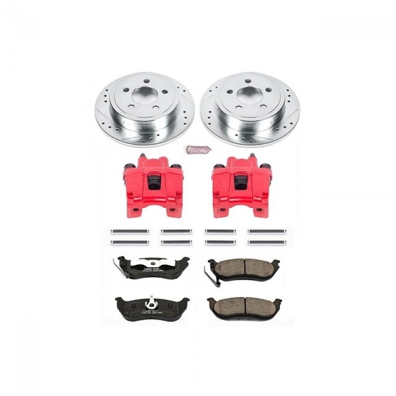 Power Stop Rear Z23 Evolution Brake Pad and Rotor Kit with Red Powder Coated Calipers for 03-06 Jeep Wrangler TJ, 03-07 Liberty