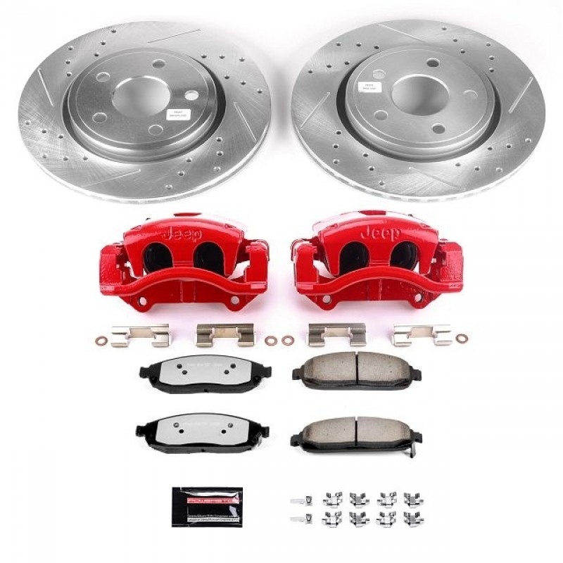 Power Stop Front Z36 Truck & Tow Brake Pad and Rotor Kit with Red Powder Coated Calipers with Jeep logo for 05-10 Jeep Grand Cherokee WK, 06-10 Commander