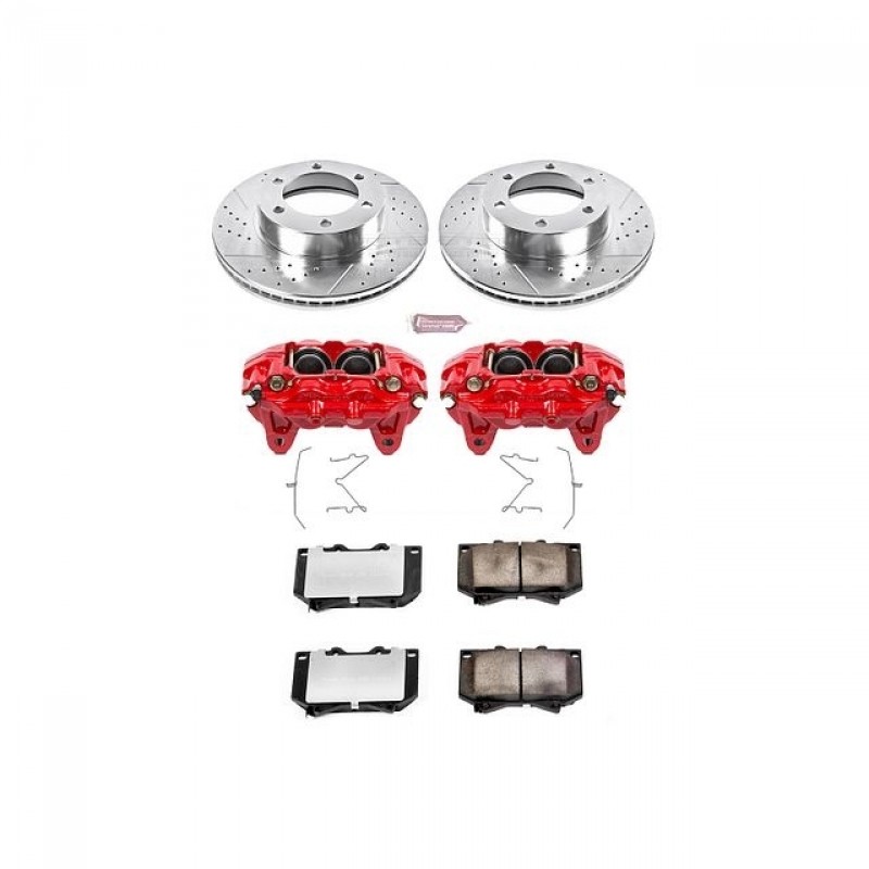 Power Stop Front Z36 Truck & Tow Brake Pad and Rotor Kit with Red Powder Coated Calipers for 00-02 Toyota Tundra