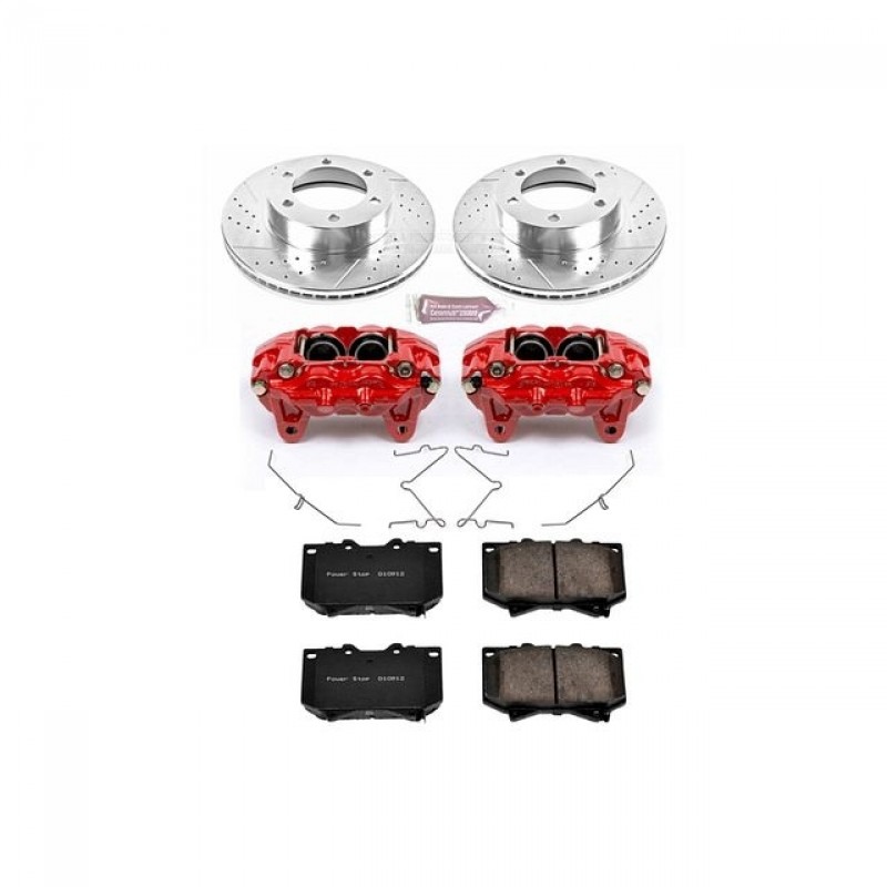 Power Stop Front Z23 Evolution Brake Pad and Rotor Kit with Red Powder Coated Calipers for 00-02 Toyota Tundra