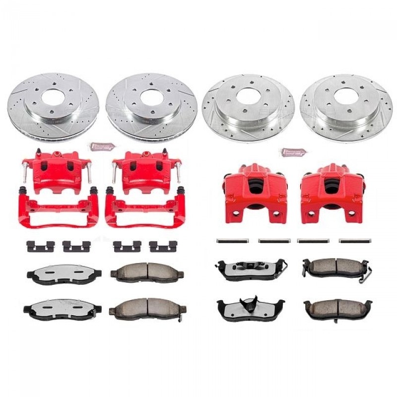 Power Stop Front and Rear Z36 Truck & Tow Brake Pad and Rotor Kit with Red Powder Coated Calipers for 04-05 Nissan Titan, 04-05 Armada