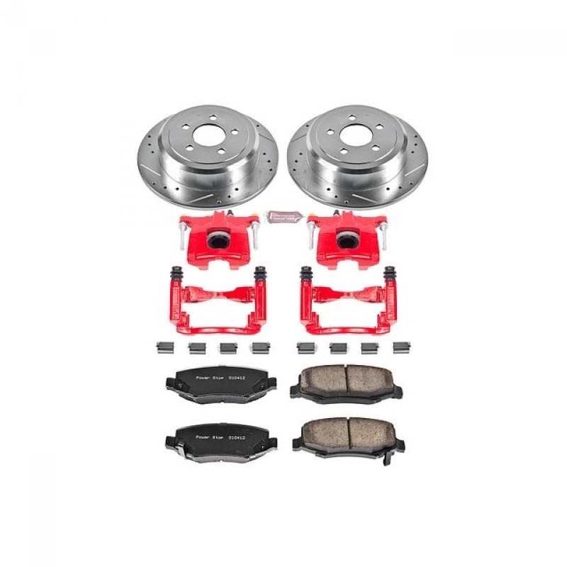 Power Stop Rear Z23 Evolution Brake Pad and Rotor Kit with Red Powder Coated Calipers for 08-12 Jeep Liberty
