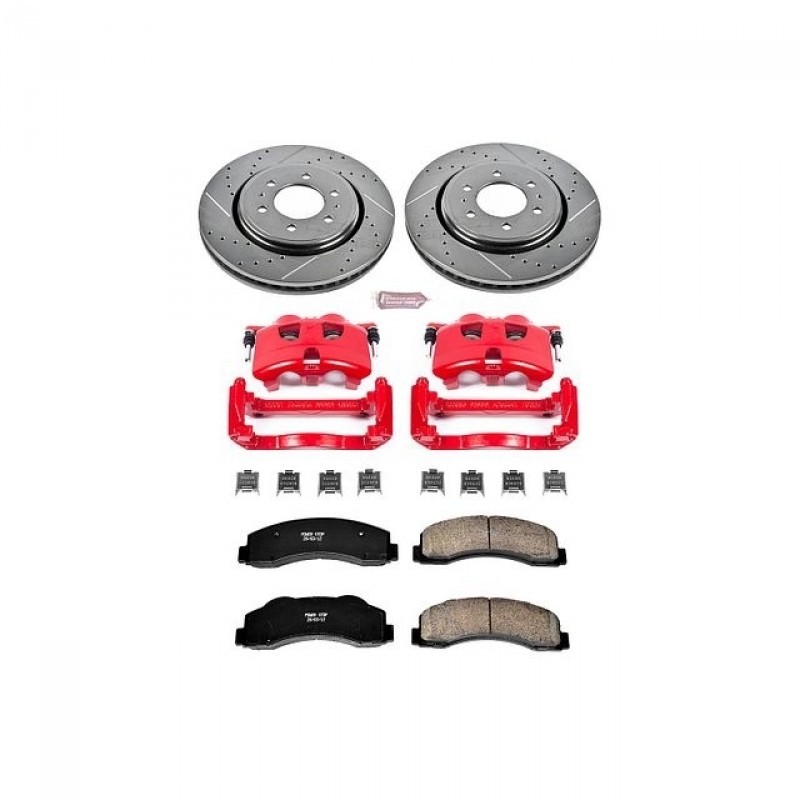 Power Stop Front Z23 Evolution Brake Pad and Rotor Kit with Red Powder Coated Calipers for 12-19 Ford F150