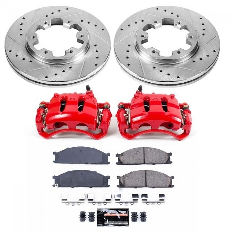 Power Stop Front Z23 Evolution Brake Pad and Rotor Kit with Red Powder Coated Calipers for 99-02 Nissan Frontier