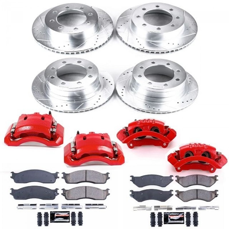 Power Stop Front and Rear Z23 Evolution Brake Pad and Rotor Kit with Red Powder Coated Calipers for 06-08 Dodge Ram 1500, 03-08 Ram 2500/3500
