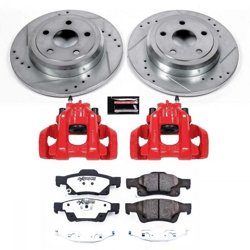 Power Stop Rear Z36 Truck & Tow Brake Pad and Rotor Kit with Red Powder Coated Calipers for 11-20 Jeep Grand Cherokee with Solid Rear Rotors