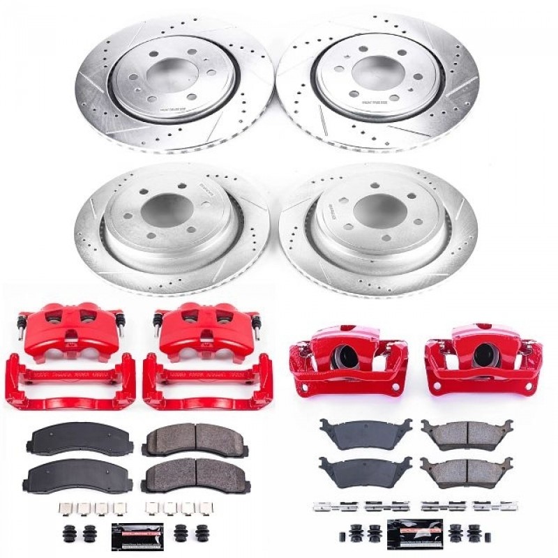 Power Stop Front and Rear Z23 Evolution Brake Pad and Rotor Kit with Red Powder Coated Calipers for 12-18 Ford F150