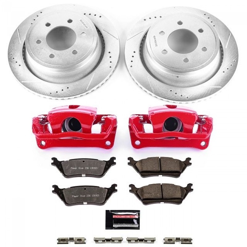 Power Stop Rear Z36 Truck & Tow Brake Pad and Rotor Kit with Red Powder Coated Calipers for 12-18 Ford F150
