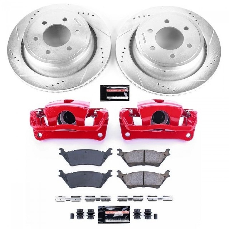 Power Stop Rear Z23 Evolution Brake Pad and Rotor Kit with Red Powder Coated Calipers for 12-18 Ford F150