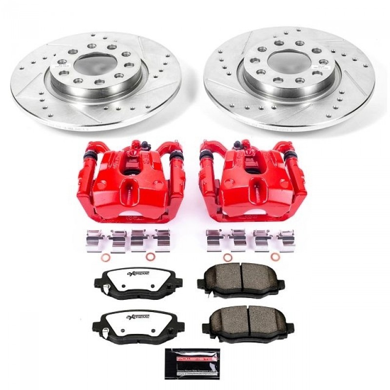 Power Stop Rear Z36 Truck & Tow Brake Pad and Rotor Kit with Red Powder Coated Calipers for 14-20 Jeep Cherokee KL with Single Piston Front Calipers