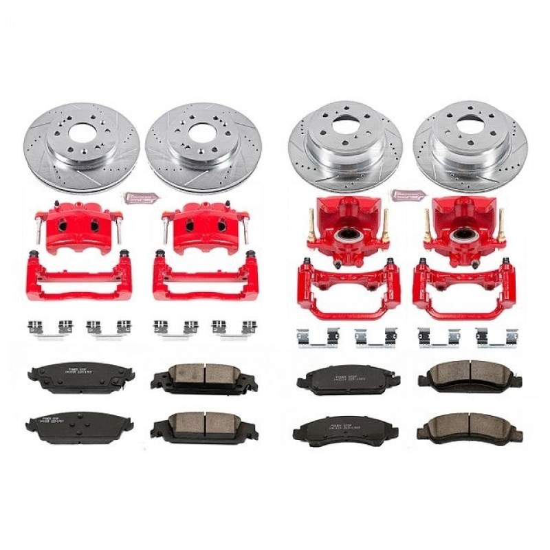 Power Stop Front and Rear Z23 Evolution Brake Pad and Rotor Kit with Red Powder Coated Calipers for 14-18 Chevrolet Silverado and GMC Sierra 1500