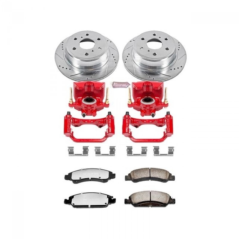 Power Stop Rear Z36 Truck & Tow Brake Pad and Rotor Kit with Red Powder Coated Calipers for 14-18 Chevrolet Silverado and GMC Sierra 1500