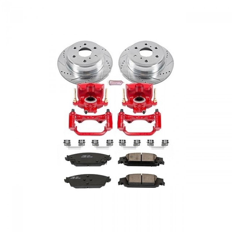 Power Stop Rear Z23 Evolution Brake Pad and Rotor Kit with Red Powder Coated Calipers for 14-18 Chevrolet Silverado and GMC Sierra 1500