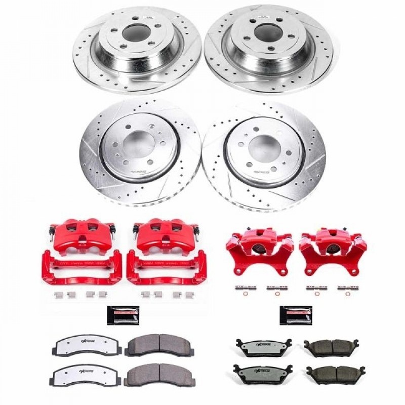 Power Stop Front and Rear Z36 Truck & Tow Brake Pad and Rotor Kit with Red Powder Coated Calipers for 15-17 Ford F150