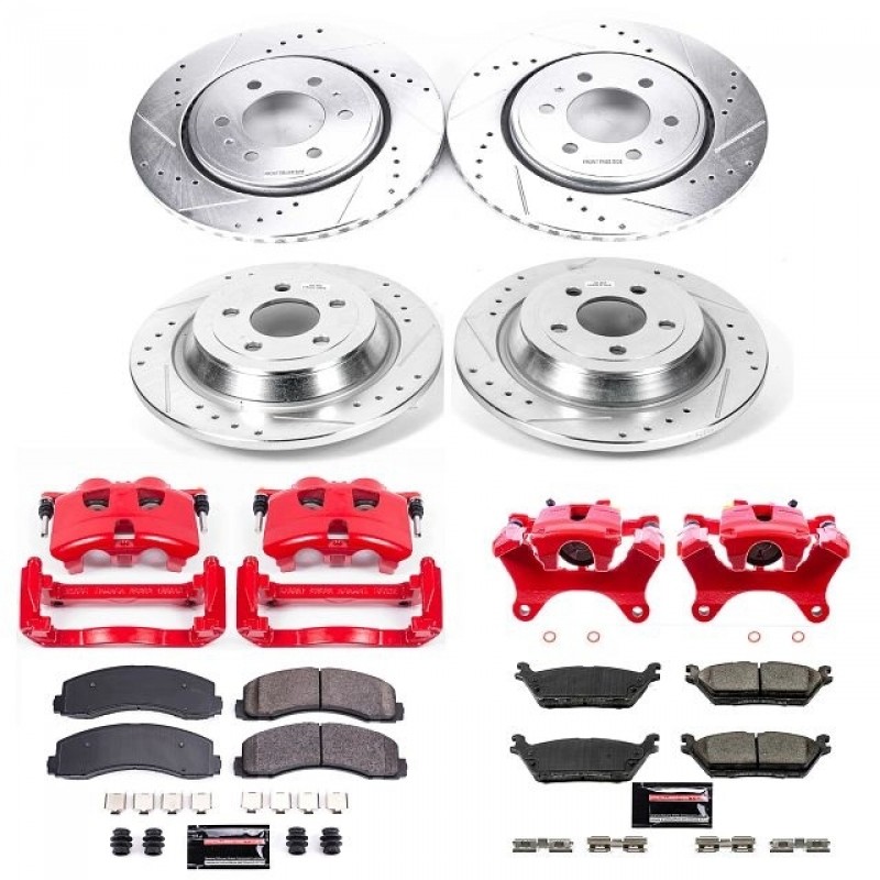 Power Stop Front and Rear Z23 Evolution Brake Pad and Rotor Kit with Red Powder Coated Calipers for 15-17 Ford F150