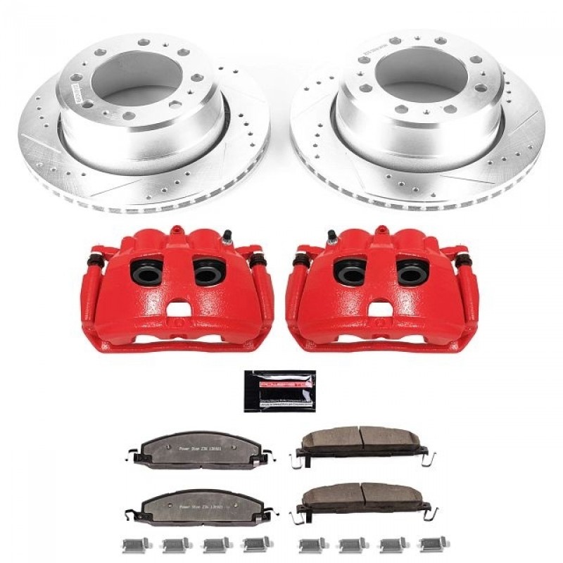 Power Stop Rear Z36 Truck & Tow Brake Pad and Rotor Kit with Red Powder Coated Calipers for 13-18 Dodge Ram 3500 with Single Rear Wheels