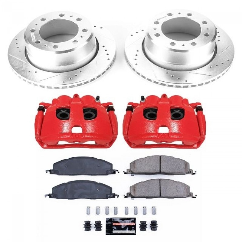 Power Stop Rear Z23 Evolution Brake Pad and Rotor Kit with Red Powder Coated Calipers for 13-18 Dodge Ram 3500 with Single Rear Wheels