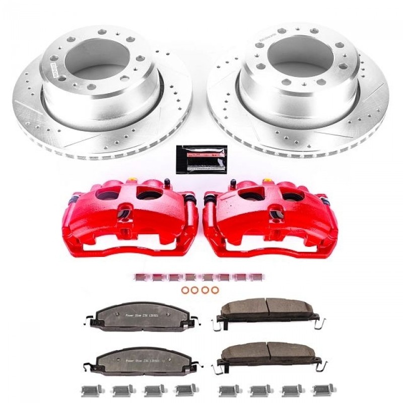 Power Stop Rear Z36 Truck & Tow Brake Pad and Rotor Kit with Red Powder Coated Calipers for 13-18 Dodge Ram 3500 with Duel Rear Wheels
