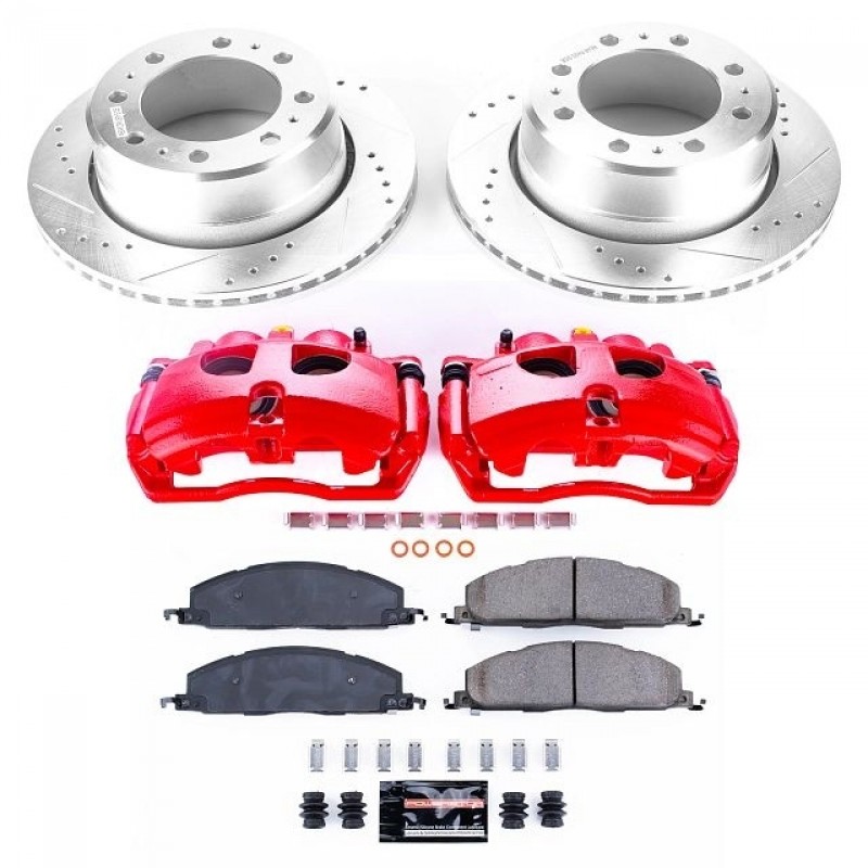 Power Stop Rear Z23 Evolution Brake Pad and Rotor Kit with Red Powder Coated Calipers for 13-18 Dodge Ram 3500 with Duel Rear Wheels