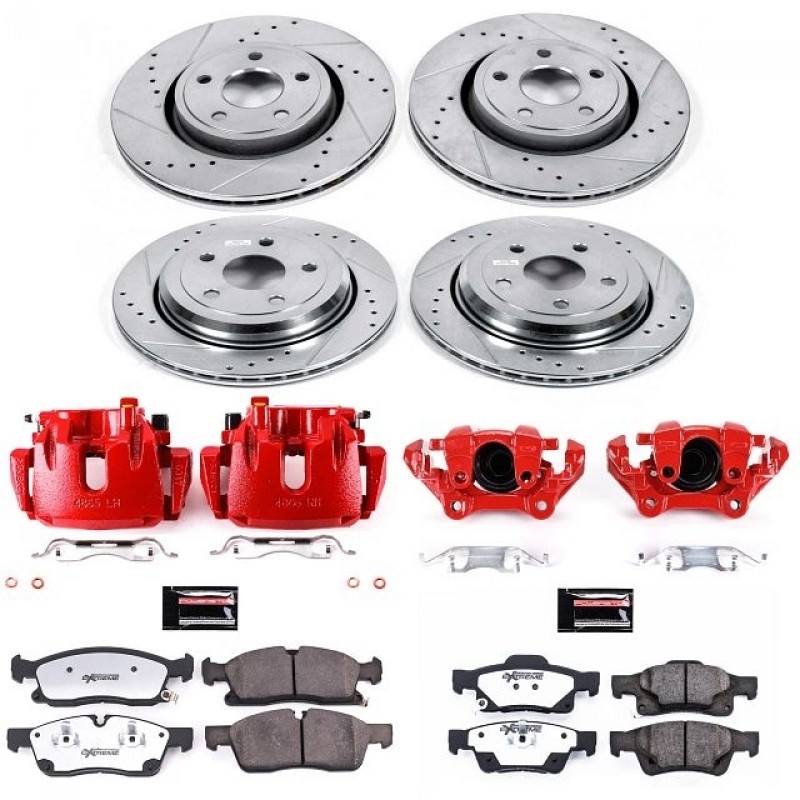 Power Stop Front and Rear Z36 Truck & Tow Brake Pad and Rotor Kit with Red Powder Coated Calipers for 16-19 Jeep Grand Cherokee WK with Vented Rear Rotors