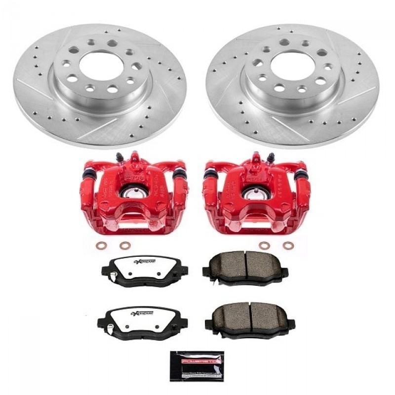 Power Stop Rear Z36 Truck & Tow Brake Pad and Rotor Kit with Red Powder Coated Calipers for 15+ Jeep Renegade BU