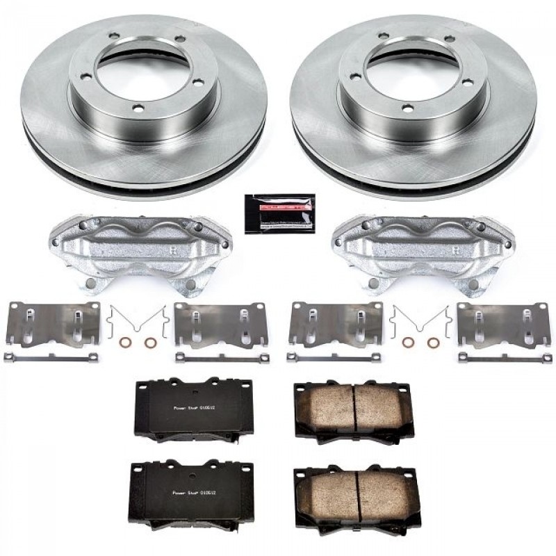 Power Stop Front Stock Replacement Brake Pad and Rotor Kit with Calipers for 98-02 Toyota Land Cruiser