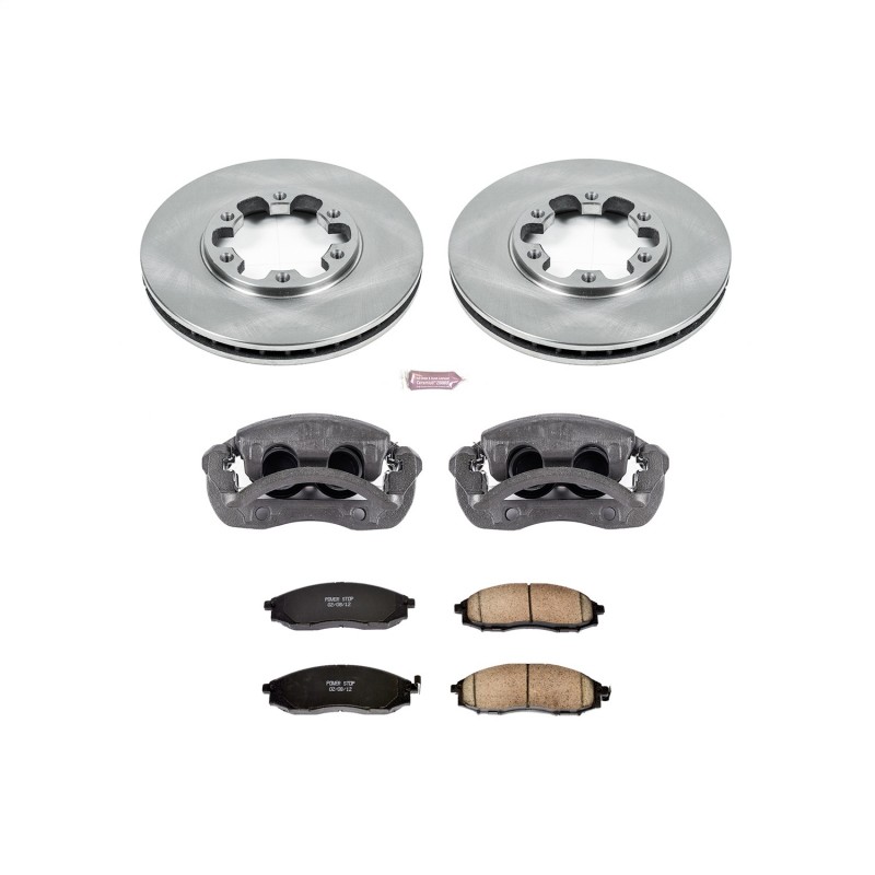 Power Stop Front Stock Replacement Brake Pad and Rotor Kit with Calipers for 00-04 Nissan Xterra, 03-04 Frontier