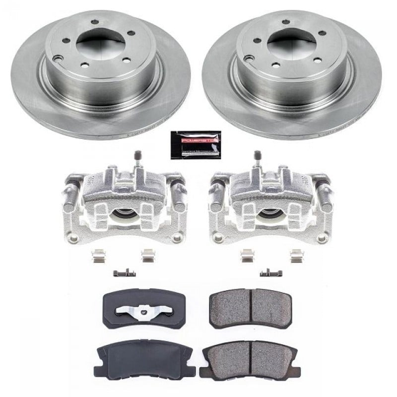 Power Stop Rear Stock Replacement Brake Pad and Rotor Kit with Calipers for 09-17 Jeep Compass and Patriot