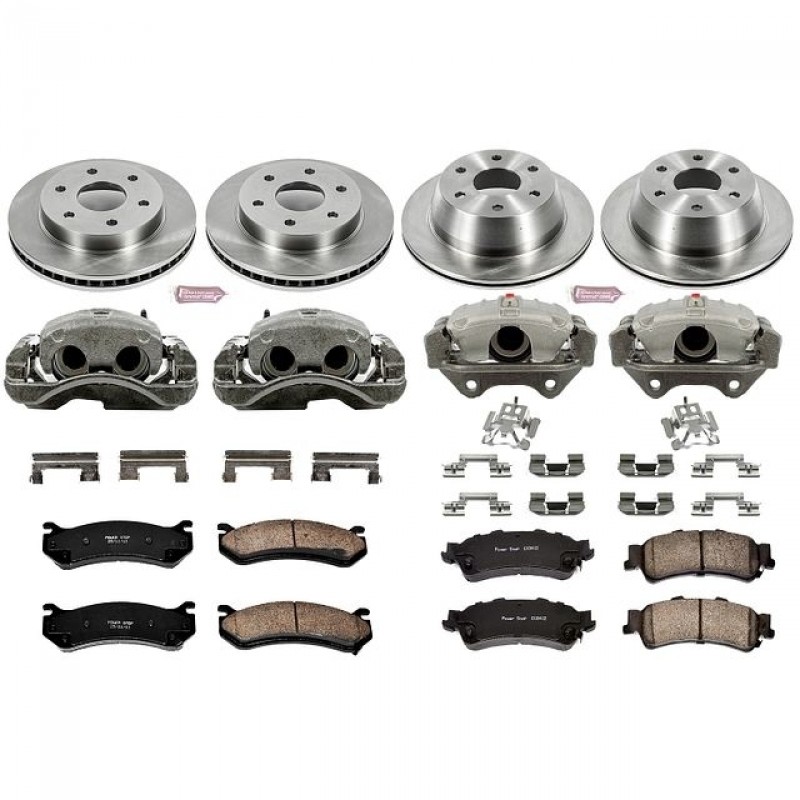 Power Stop Front and Rear Stock Replacement Brake Pad and Rotor Kit with Calipers for 03-06 Chevrolet Silverado and GMC Sierra 1500