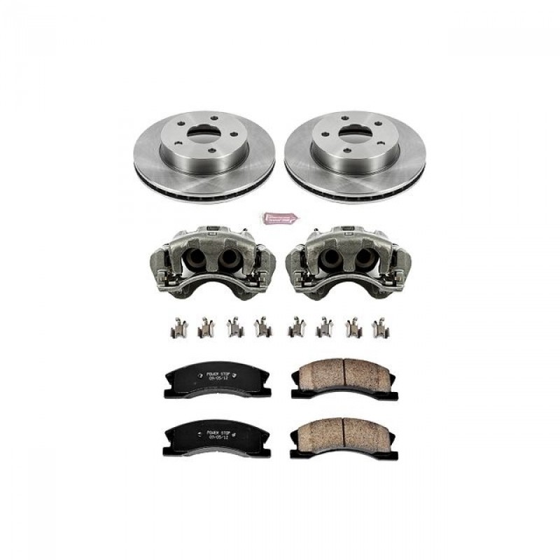 Power Stop Front Stock Replacement Brake Pad and Rotor Kit with Calipers for 99-04 Jeep Grand Cherokee WJ
